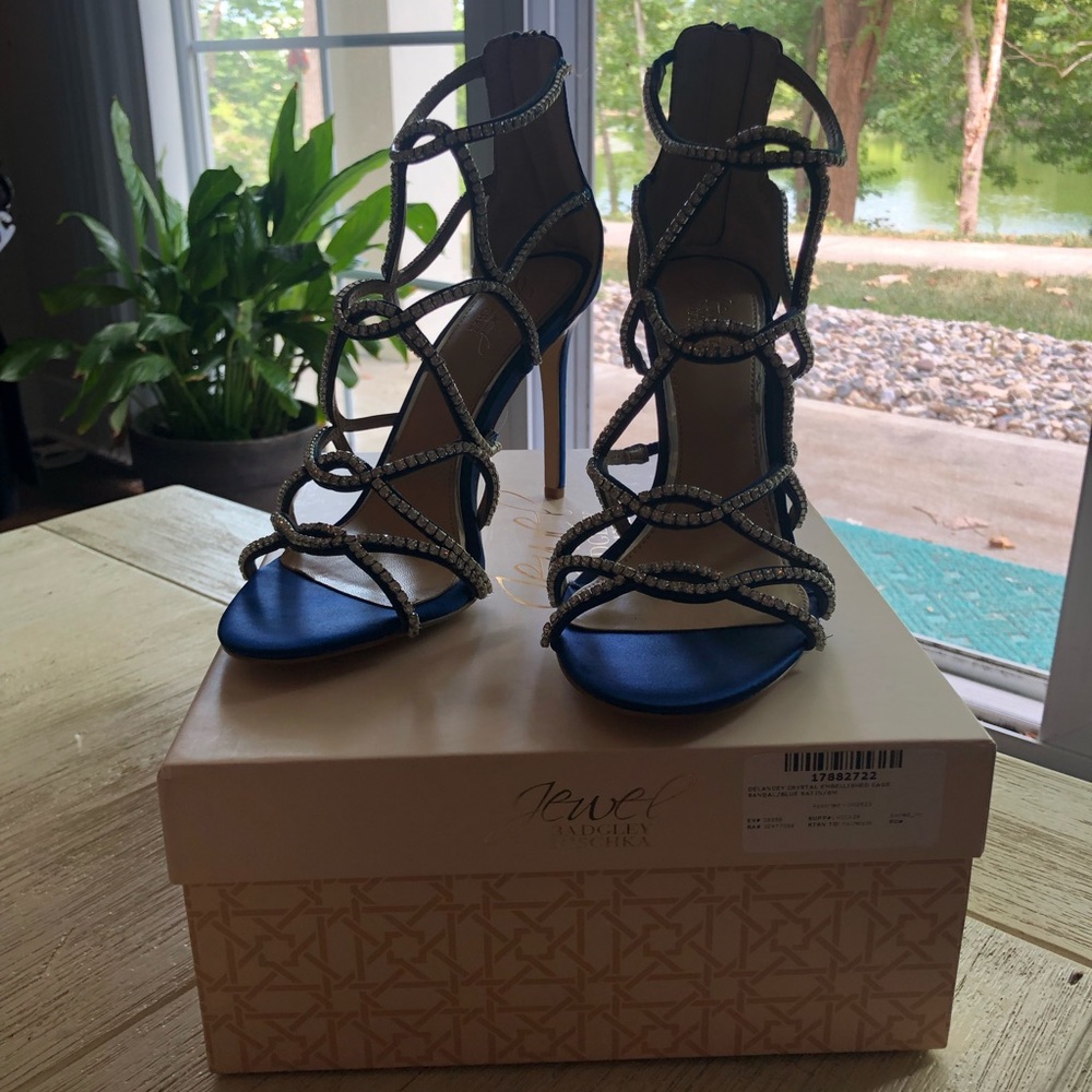 Badgley Mischka Delancey Crystal/Blue Satin Heels